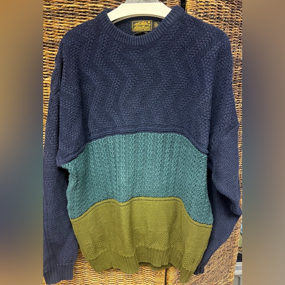 Eddie Bauer- Vintage Sweater - Blue/Teal/Olive,Small hole to repair-shoulder-XL‎ - Picture 1 of 4